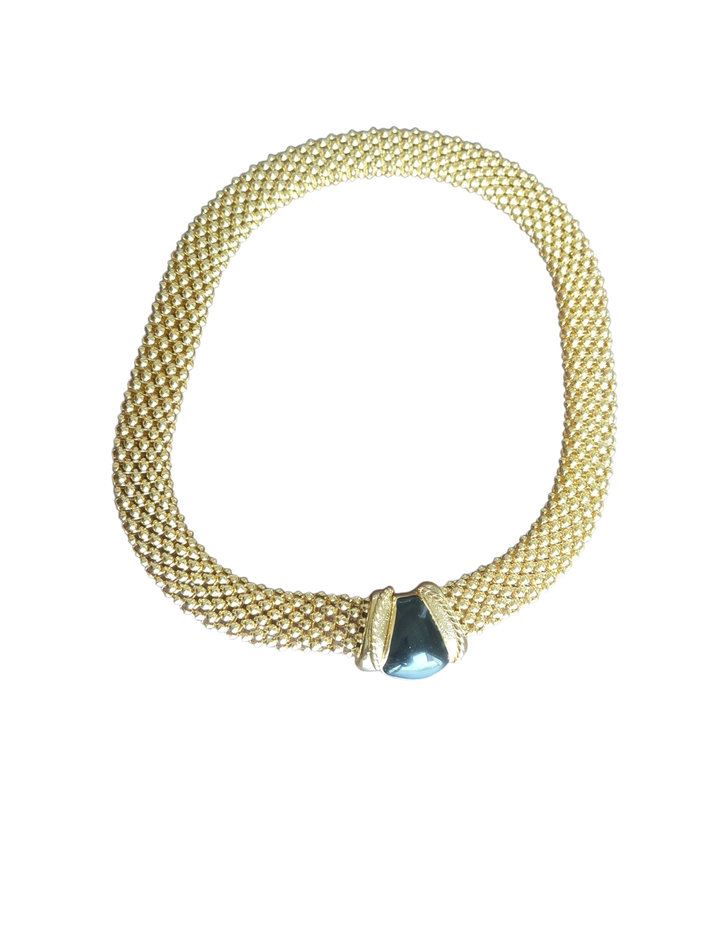 Gold-Tone Mesh Necklace with Blue Cabochon Accent